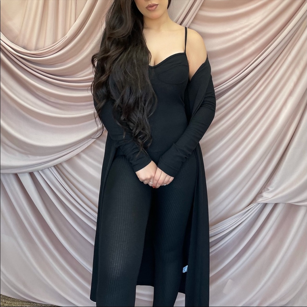 Black jumpsuit with cardigan